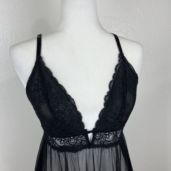 RACHEL Rachel Roy Night Gown Women Large Black Floral Lace Slip Mini Bedroom - Picture 7 of 12
